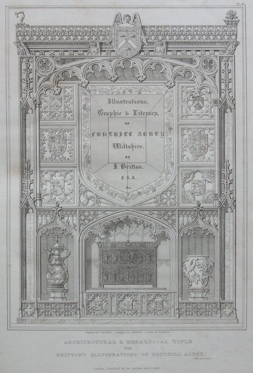 Print - Pl.11. Architectural & Heraldical Title for Britton's Illustrations of Fonthill Abbey - Le